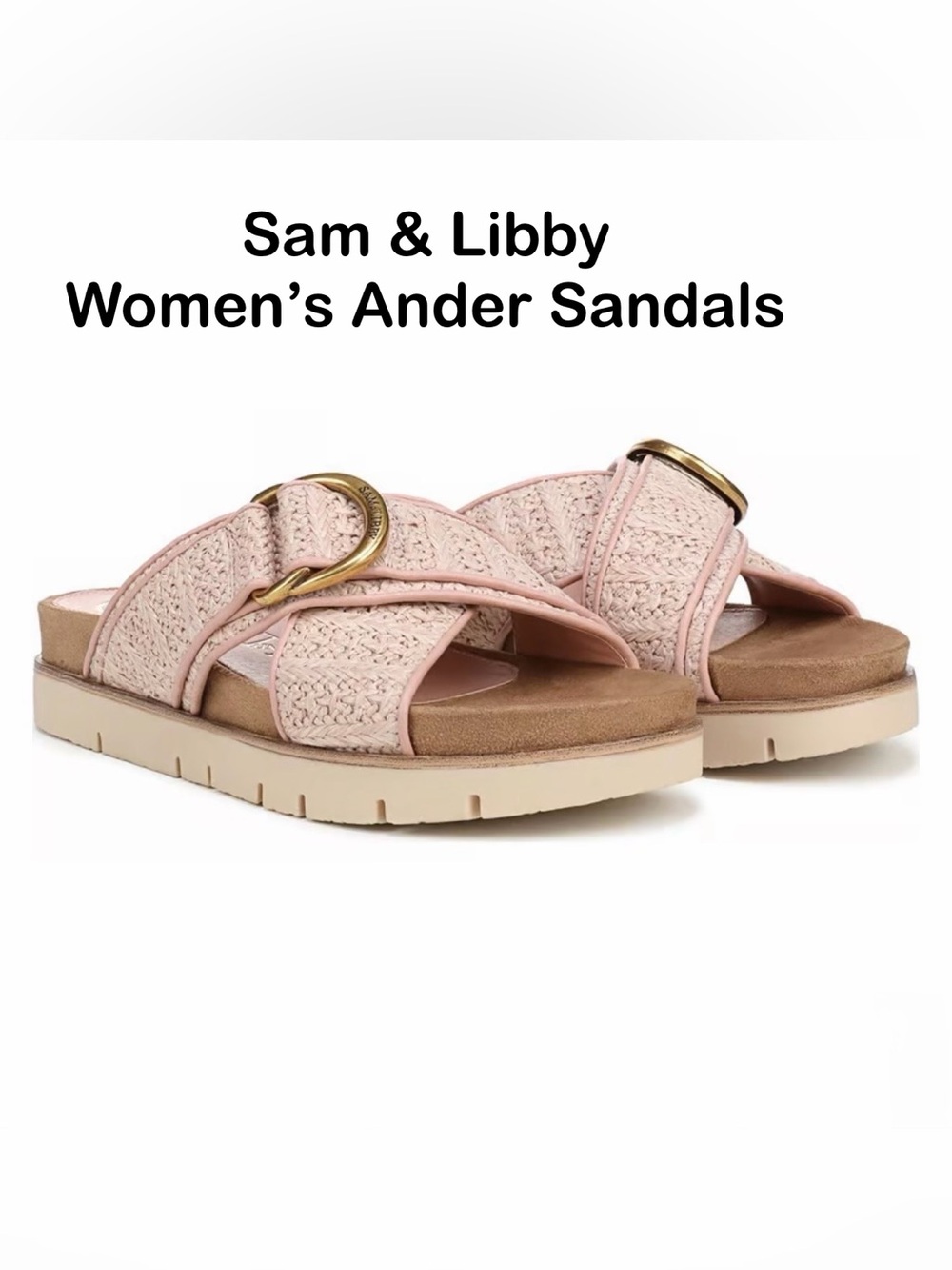 *new* Sam & Libby Pink Woven Slide Sandals with Gold Buckle